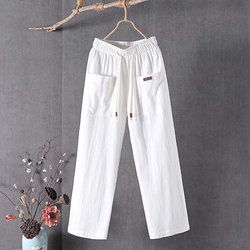 【Coton et Lin】Pantalons Casual Unis