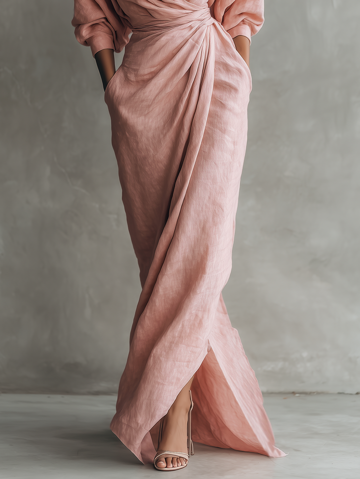 ALEXANDRA | Robe Maxi en Lin Décolleté en V