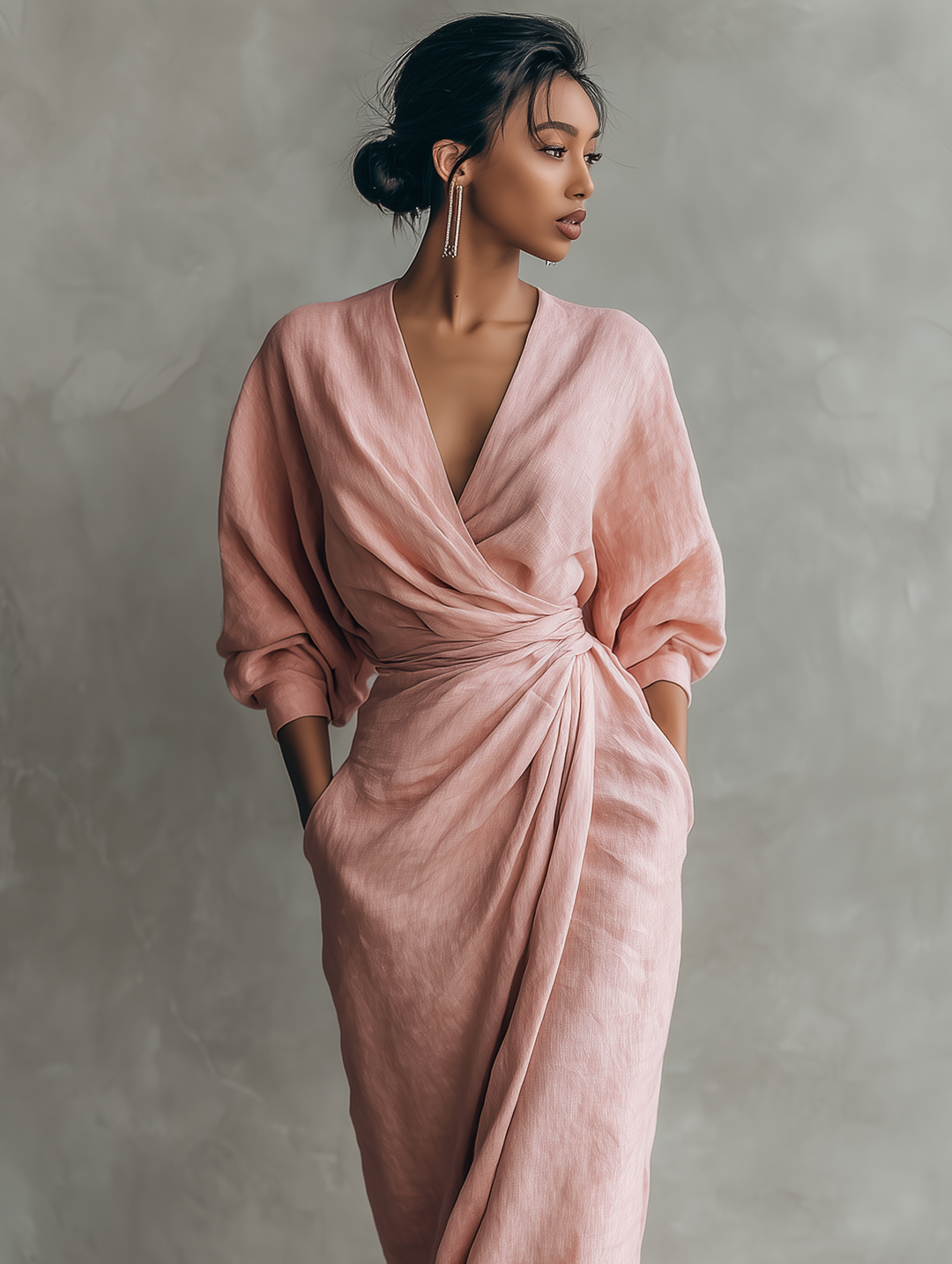 ALEXANDRA | Robe Maxi en Lin Décolleté en V