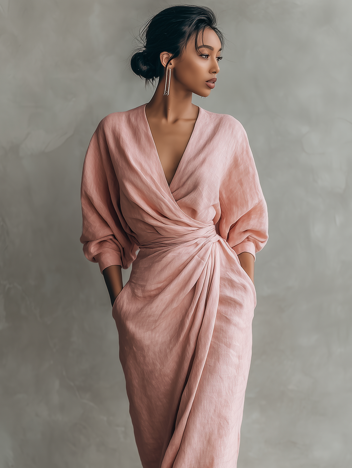 ALEXANDRA | Robe Maxi en Lin Décolleté en V