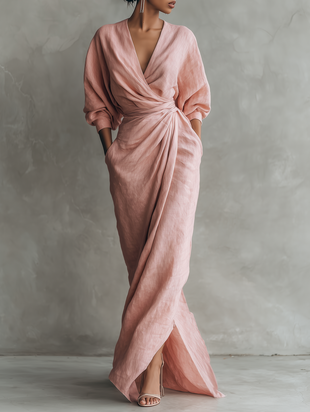 ALEXANDRA | Robe Maxi en Lin Décolleté en V