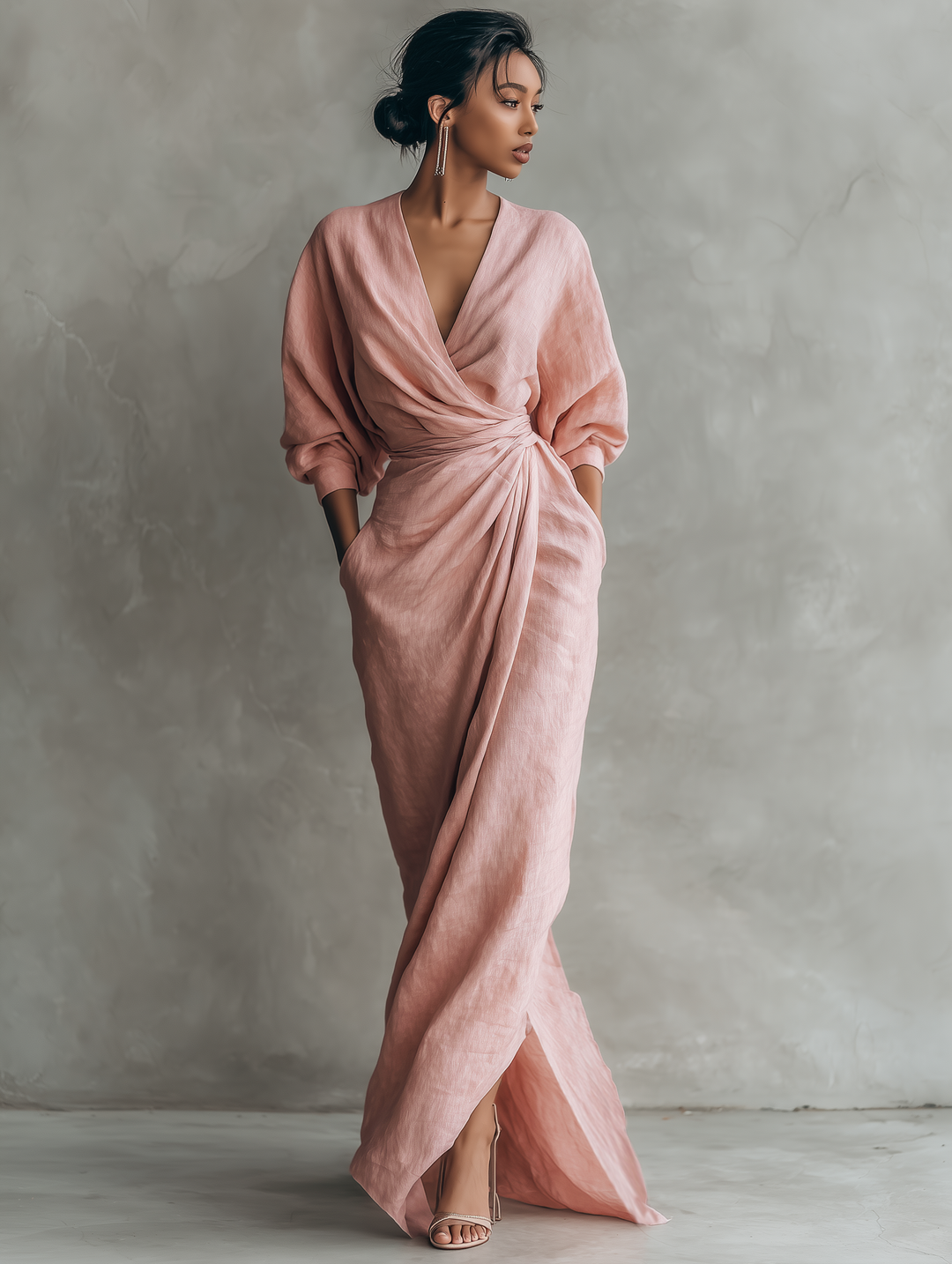 ALEXANDRA | Robe Maxi en Lin Décolleté en V