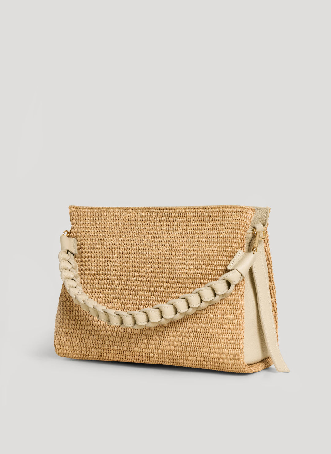Sac Braid en Cuir et Raphia Crème