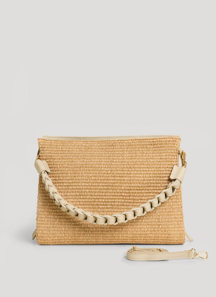 Sac Braid en Cuir et Raphia Crème