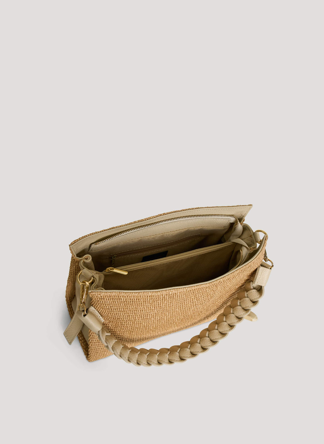 Sac Braid en Cuir et Raphia Crème