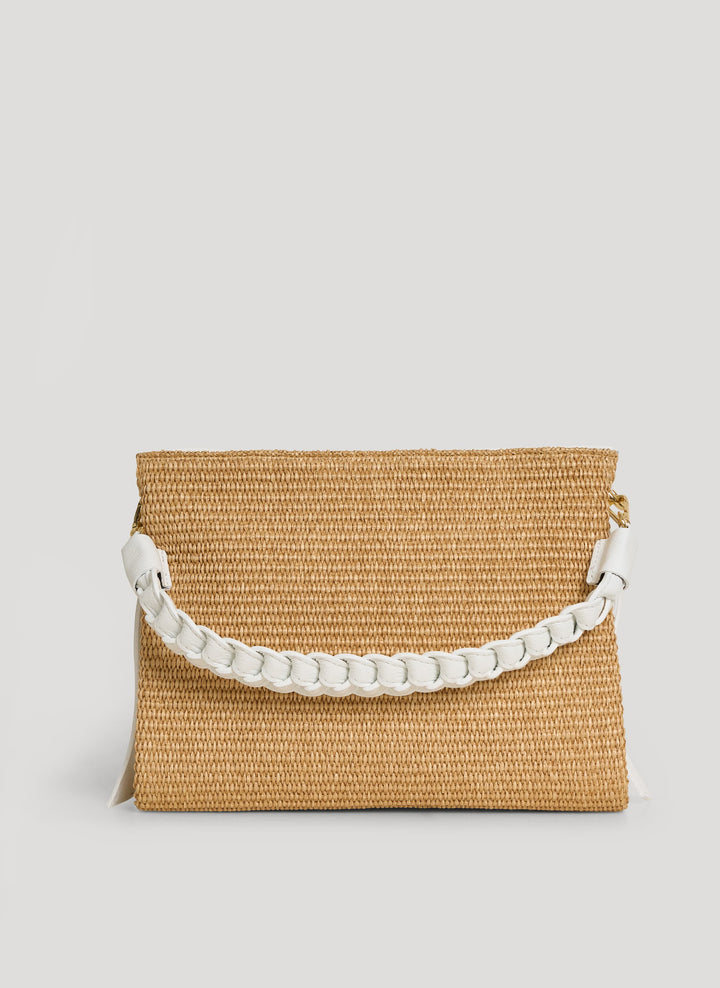 Sac Braid en Cuir et Raphia Blanc