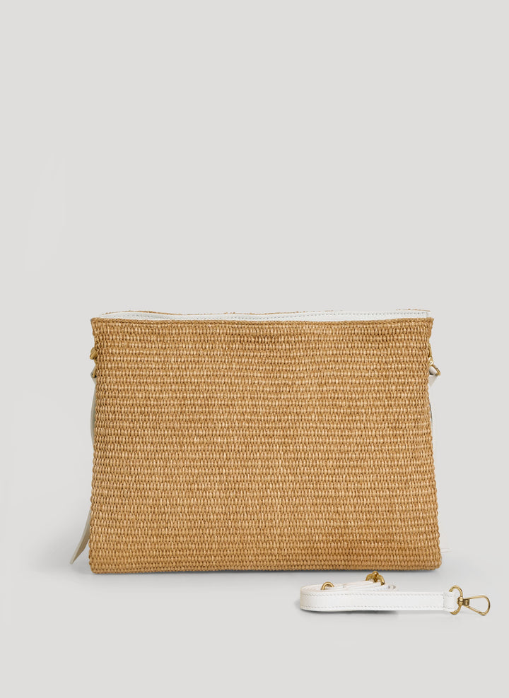 Sac Braid en Cuir et Raphia Blanc