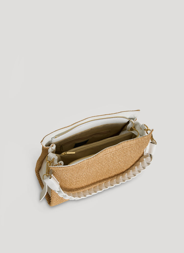Sac Braid en Cuir et Raphia Blanc