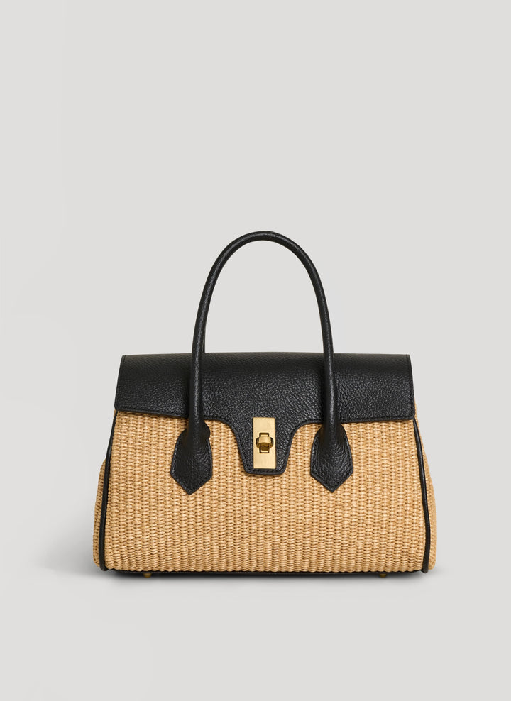 Sac Cécile en Cuir et Raphia Noir