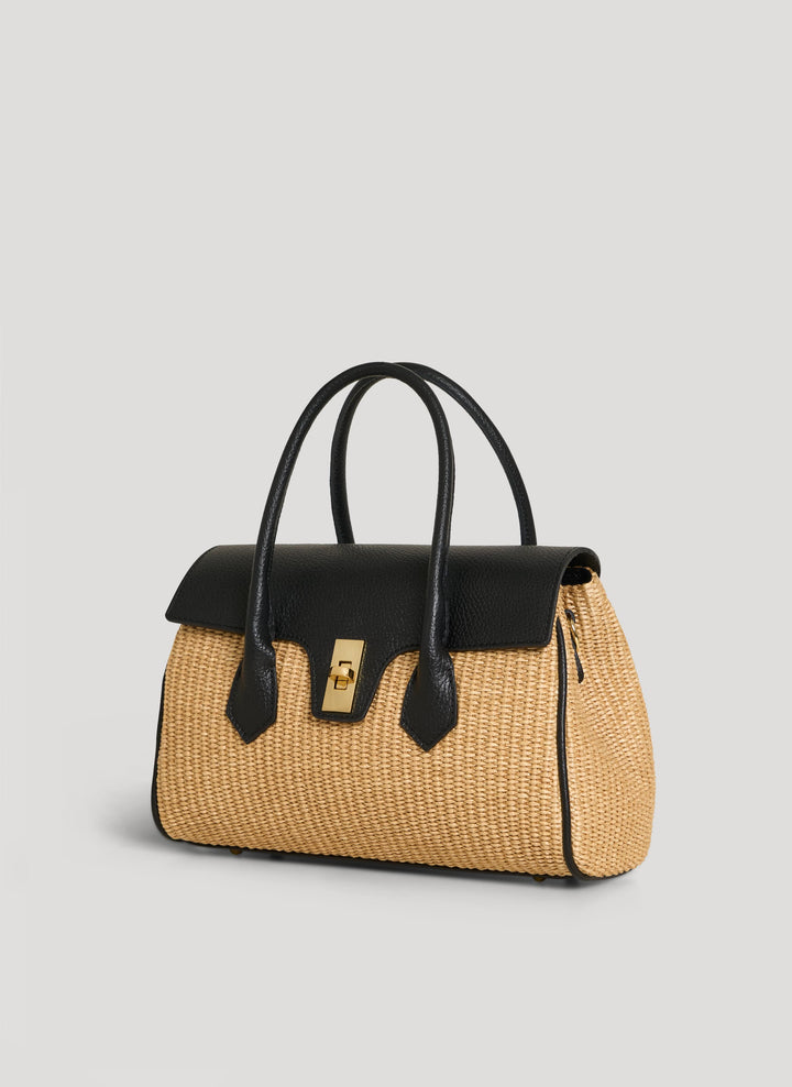 Sac Cécile en Cuir et Raphia Noir