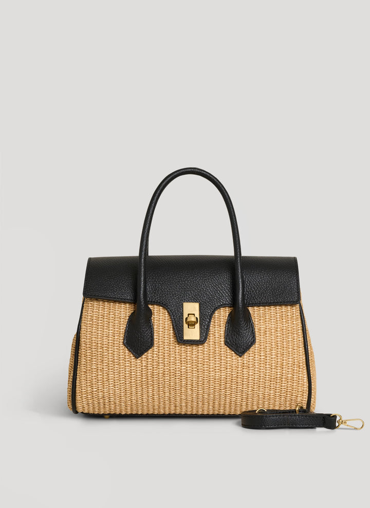 Sac Cécile en Cuir et Raphia Noir
