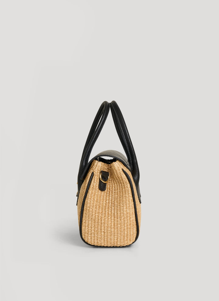 Sac Cécile en Cuir et Raphia Noir