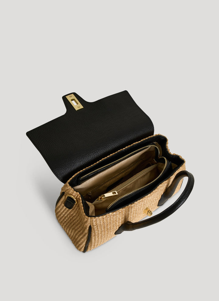 Sac Cécile en Cuir et Raphia Noir