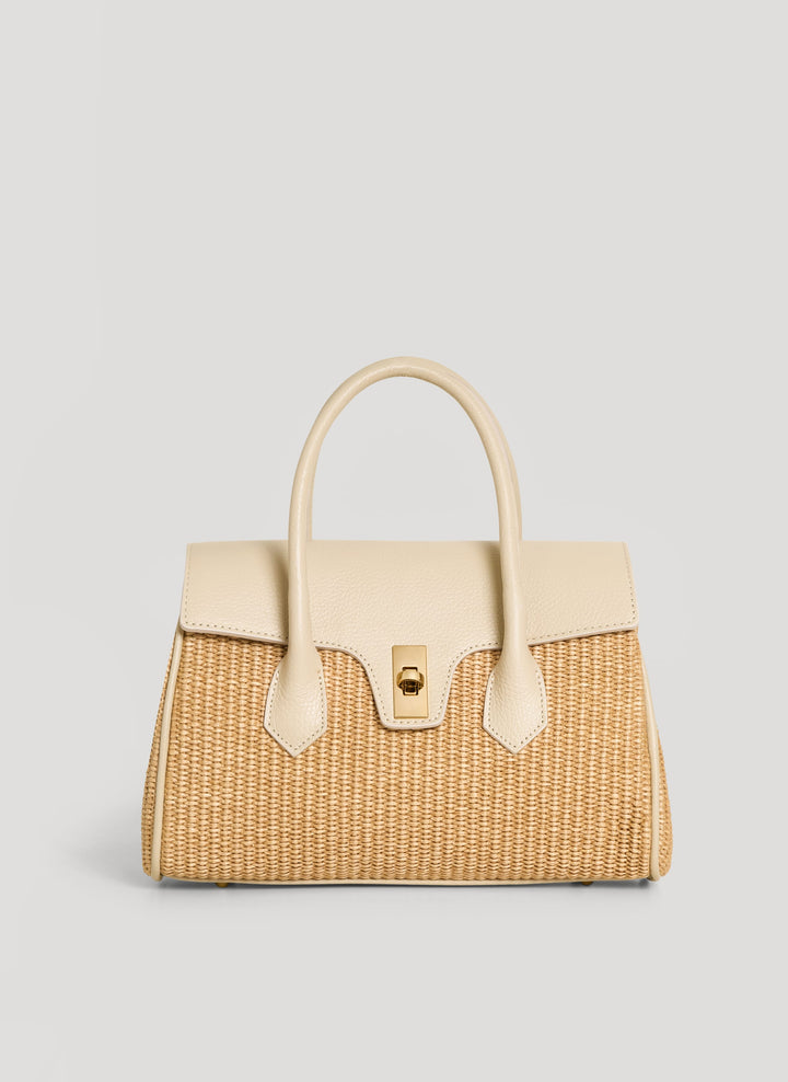Sac Cécile en Cuir et Raphia Crème
