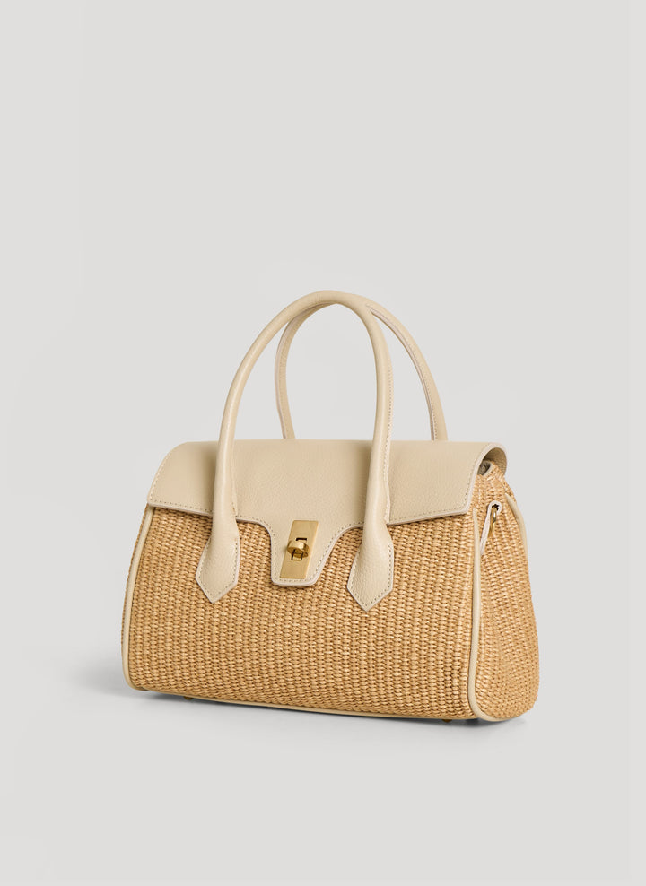 Sac Cécile en Cuir et Raphia Crème