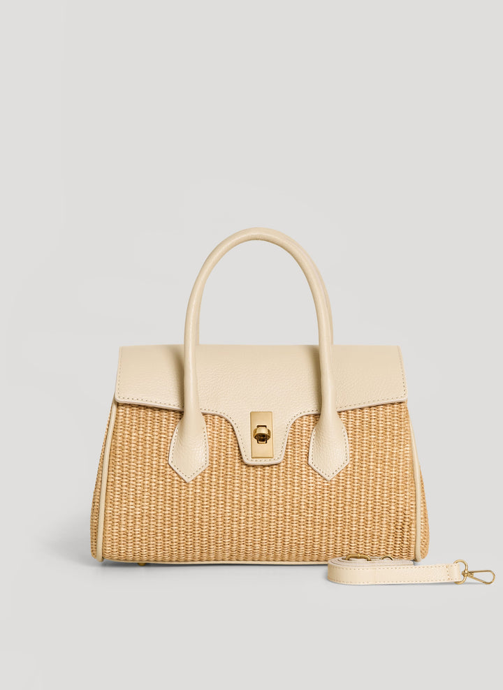 Sac Cécile en Cuir et Raphia Crème
