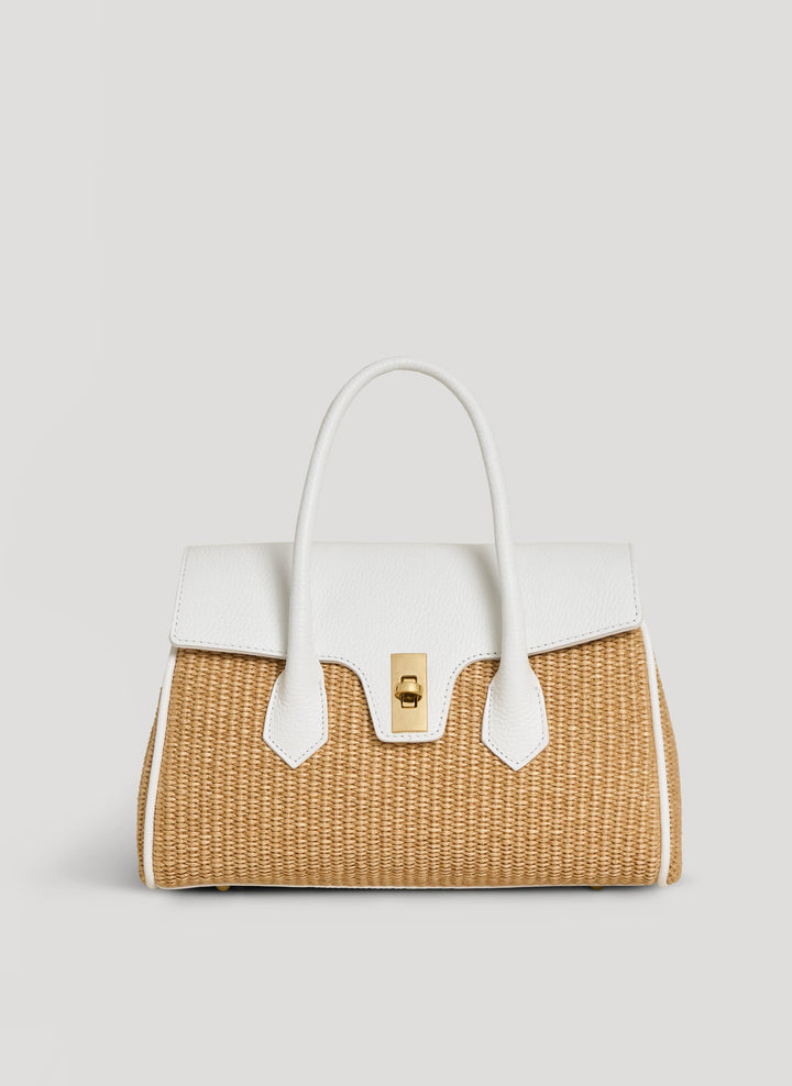 Sac Cécile en Cuir et Raphia Blanc