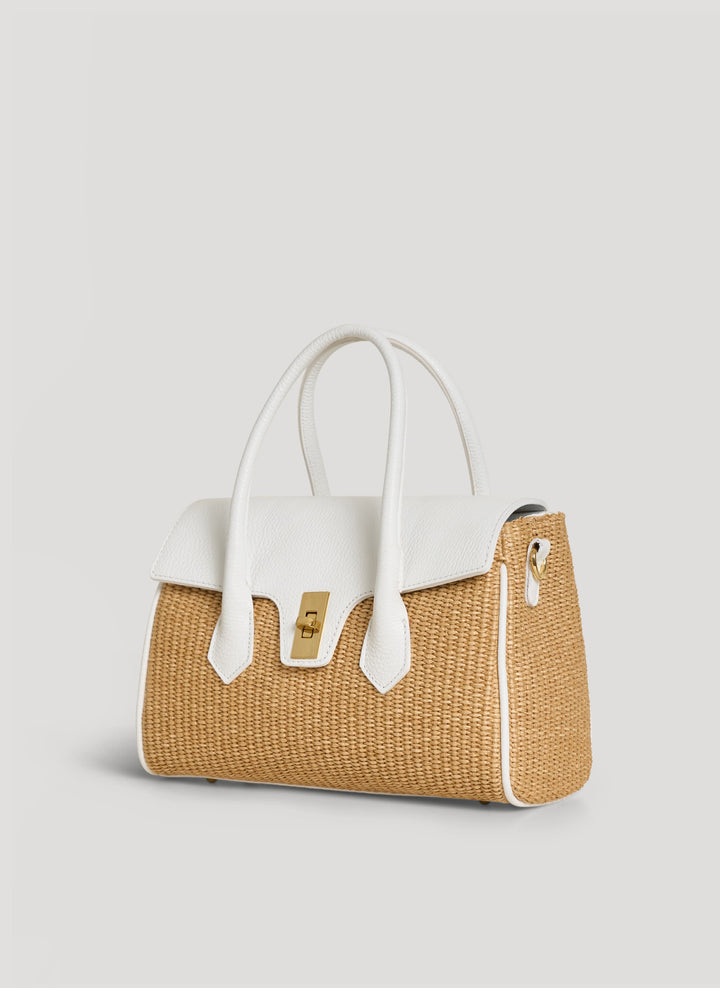 Sac Cécile en Cuir et Raphia Blanc
