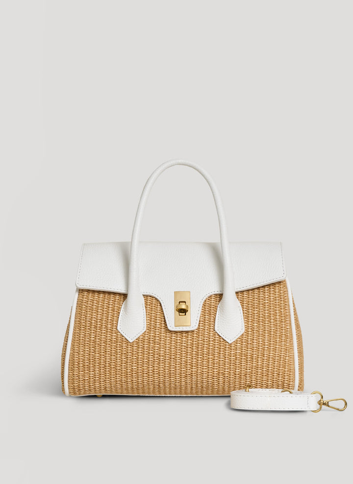 Sac Cécile en Cuir et Raphia Blanc