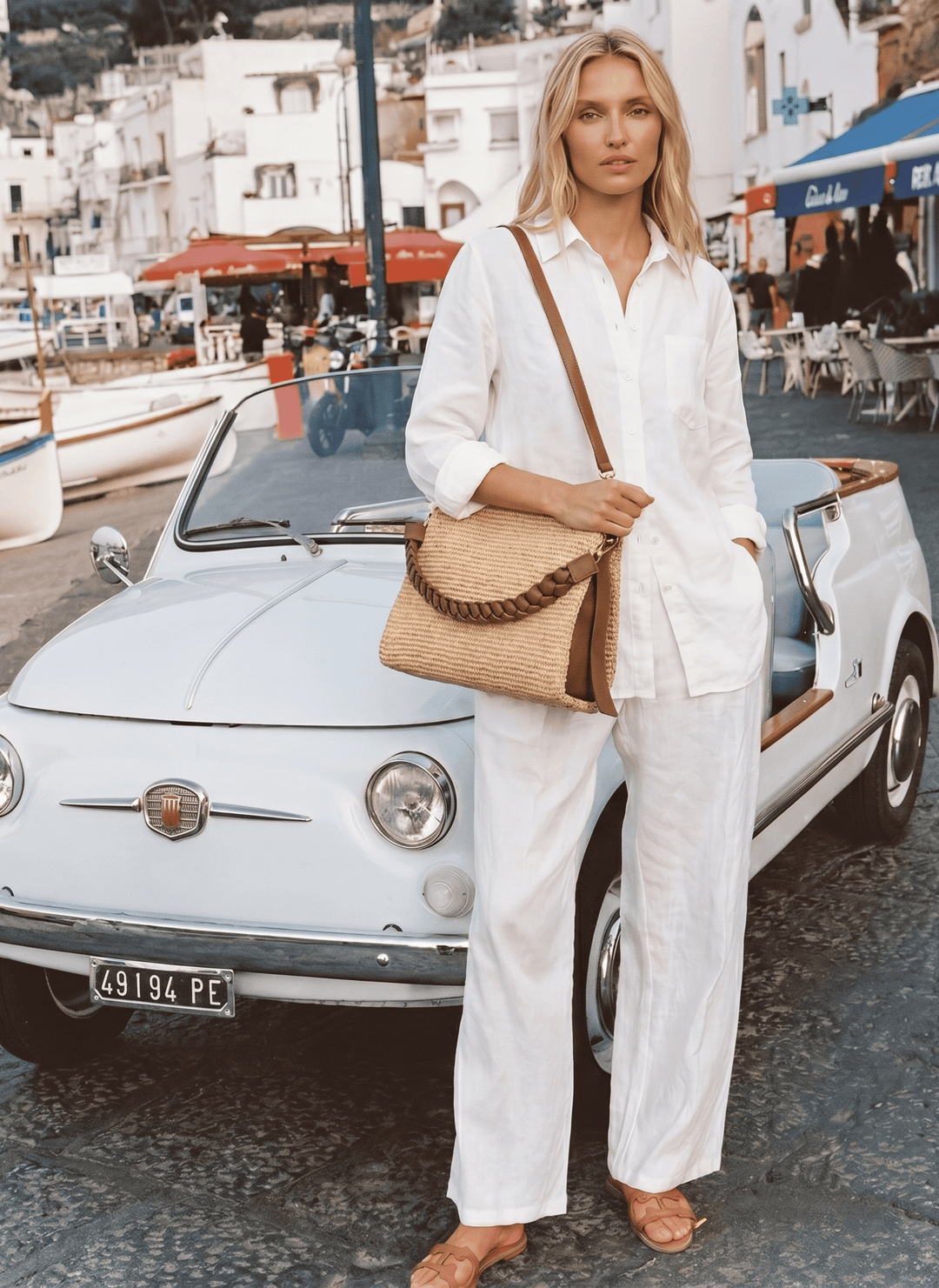 Sac Braid en Cuir et Raphia Cuoio