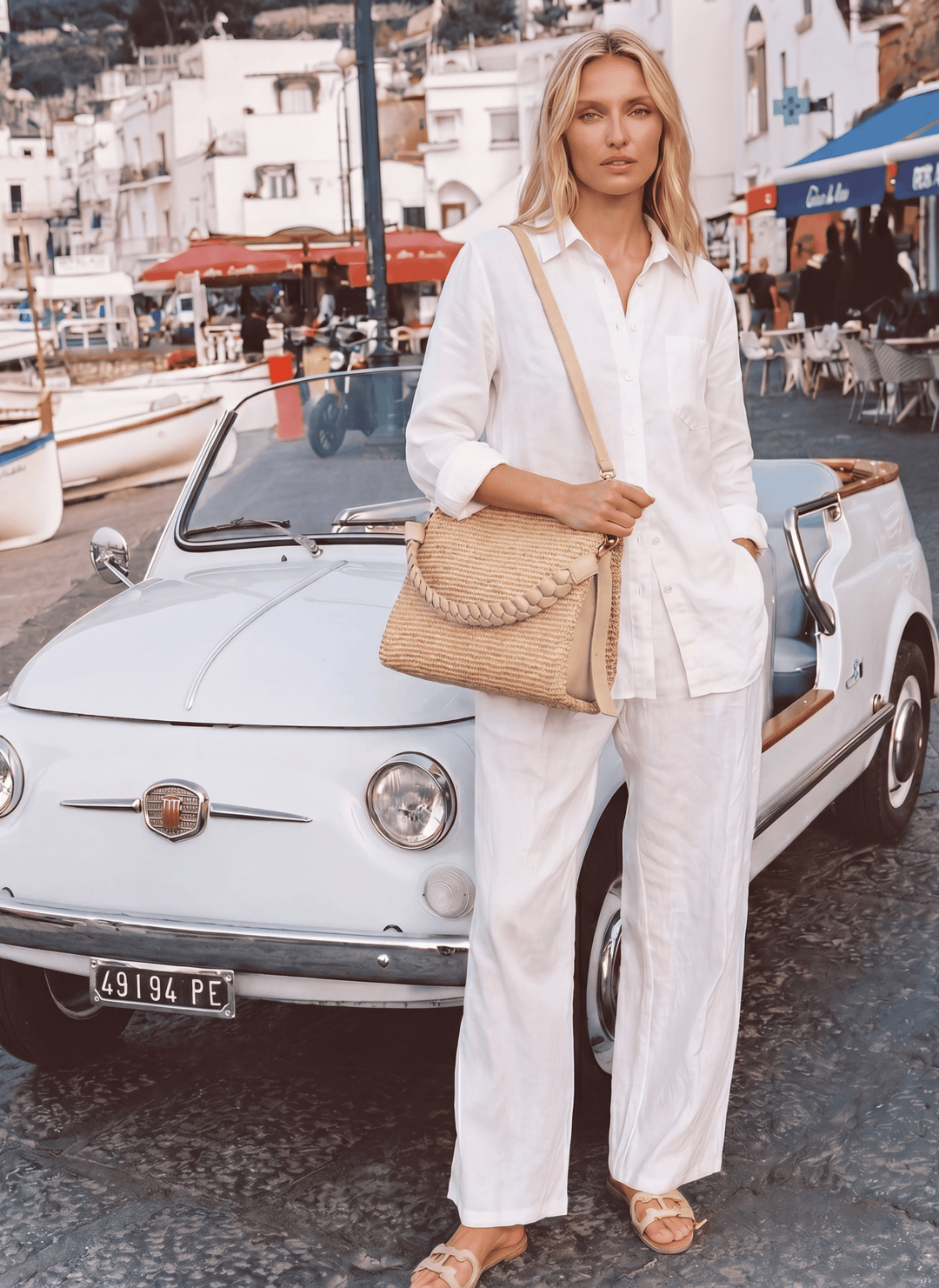 Sac Braid en Cuir et Raphia Crème