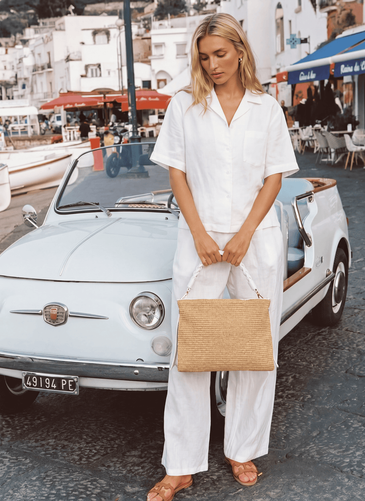 Sac Braid en Cuir et Raphia Blanc
