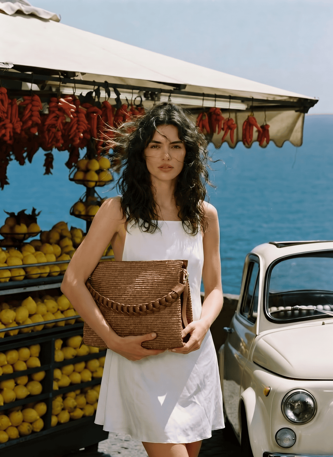 Sac Braid en Cuir et Raphia Édition Limitée Cuoio