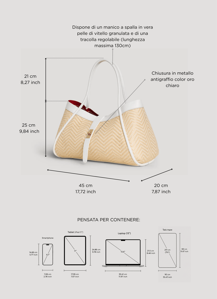 Sac Mayfair en Cuir et Raphia Chevron Édition Limitée Blanche