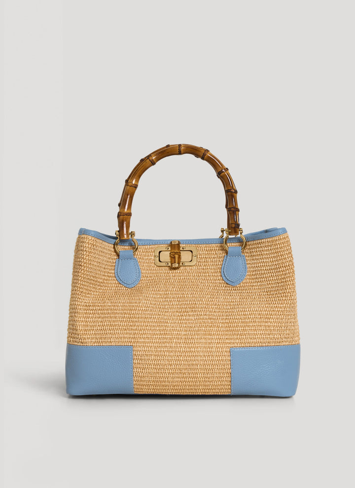 Sac Bamboo Babe en cuir et Rafia Denim