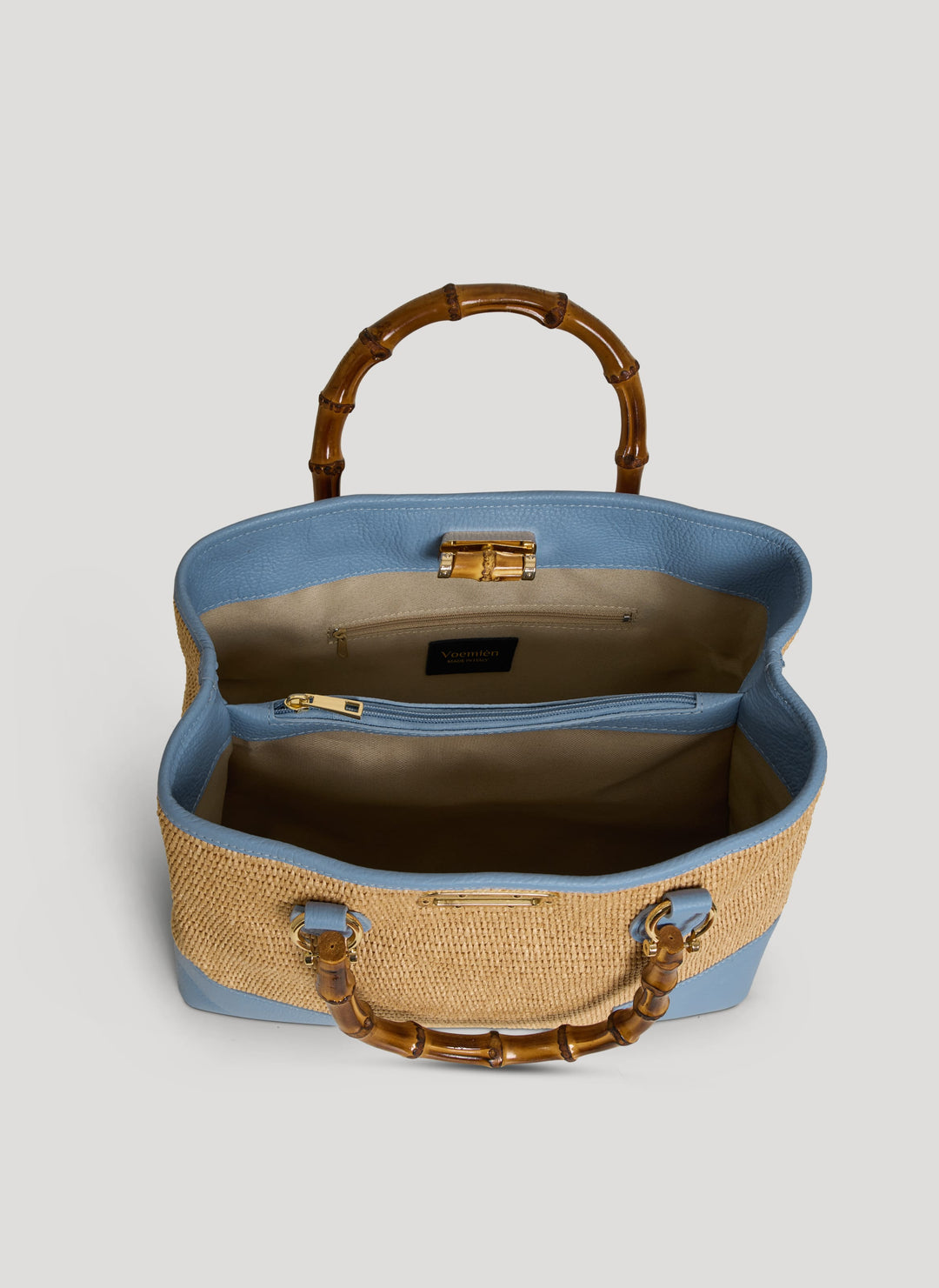 Sac Bamboo Babe en cuir et Rafia Denim