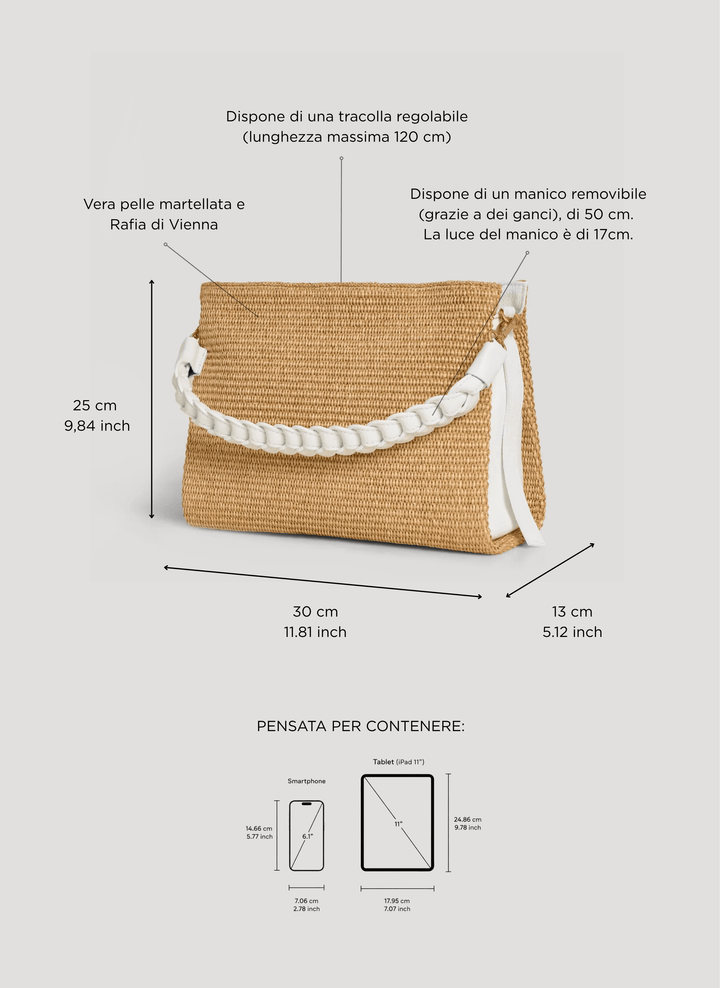 Sac Braid en Cuir et Raphia Blanc