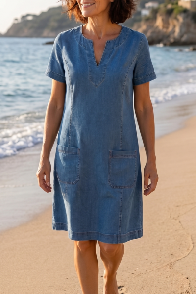 Elvi | Robe en Jean Douce avec Poches