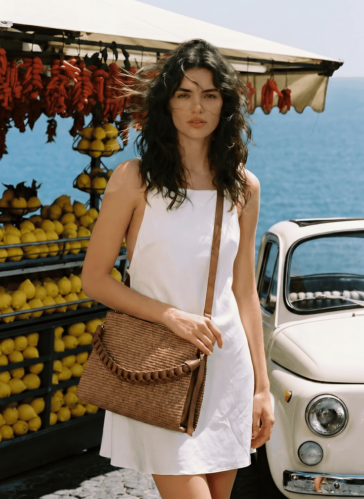Sac Braid en Cuir et Raphia Édition Limitée Cuoio