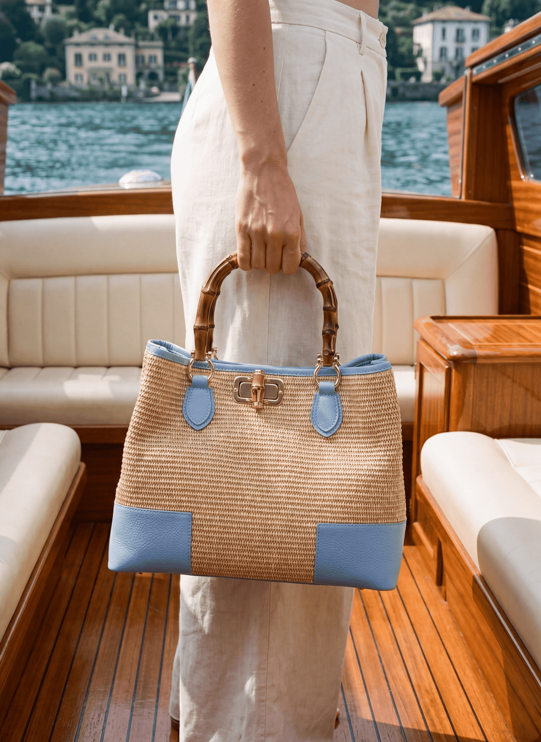 Sac Bamboo Babe en cuir et Rafia Denim