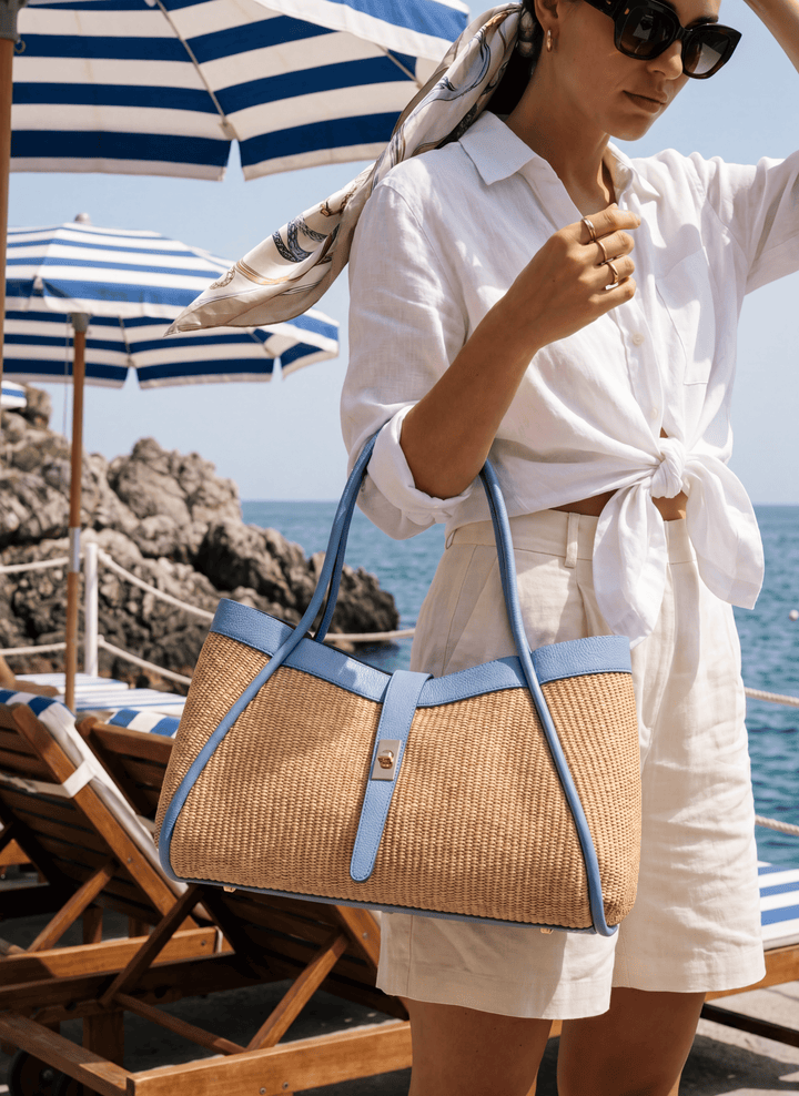 Sac Mayfair en cuir et Rafia Denim