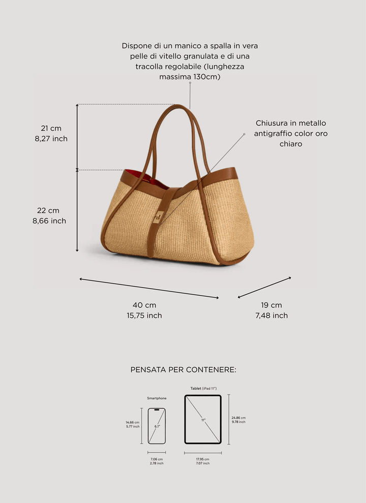 Sac Mayfair Media en cuir et raphia
