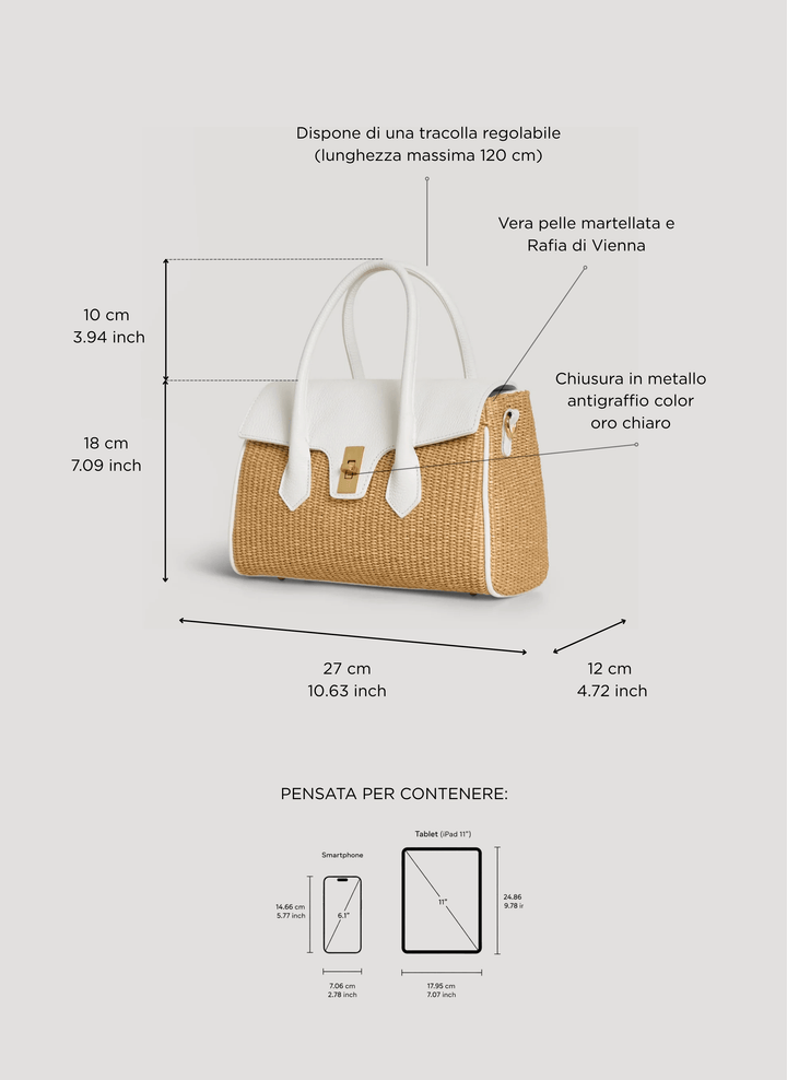 Sac Cécile en Cuir et Raphia Blanc