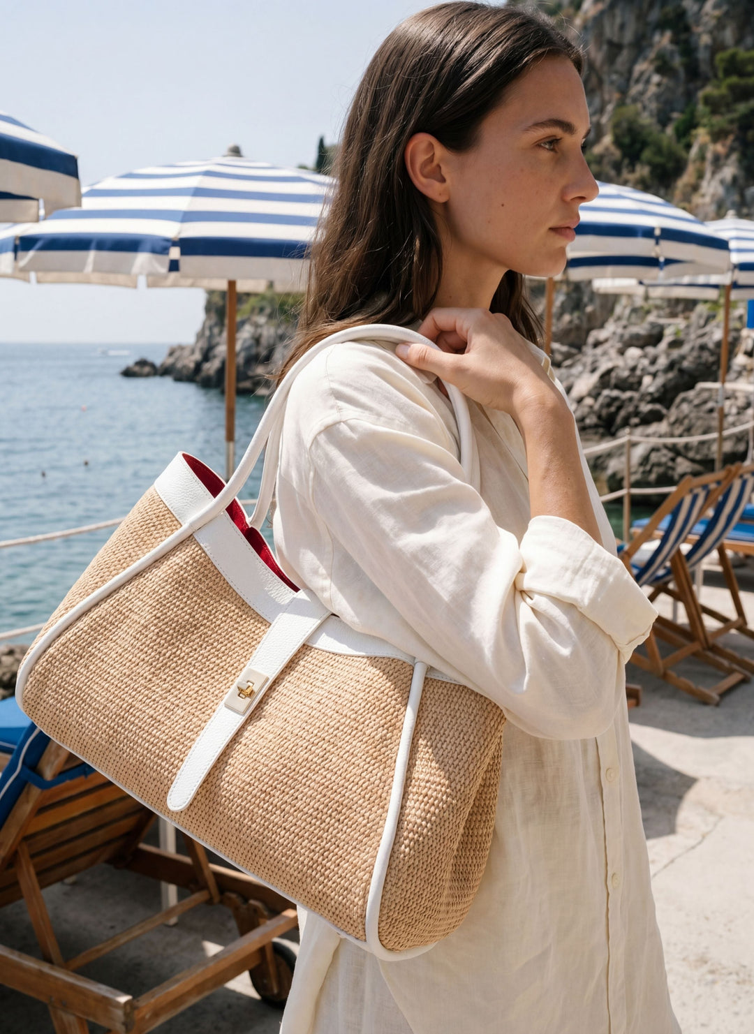 Sac Mayfair en cuir et Rafia blanche