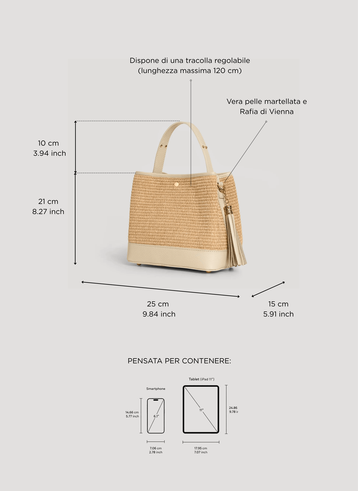 Sac Kendy en cuir et raphia Crème
