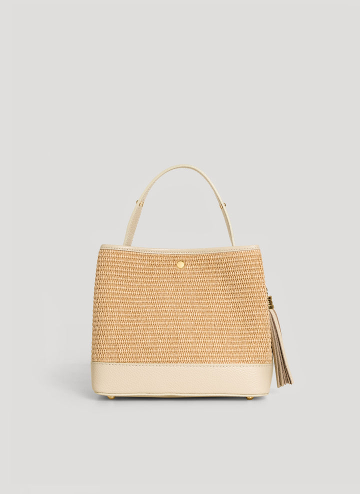 Sac Kendy en cuir et raphia Crème