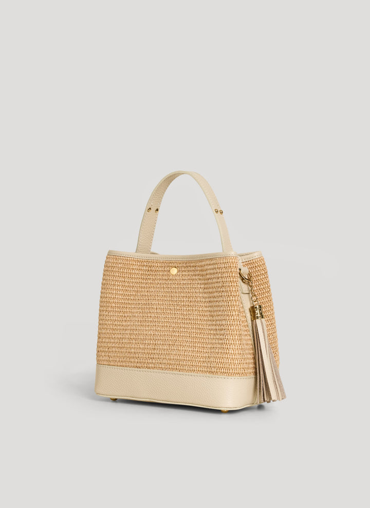 Sac Kendy en cuir et raphia Crème