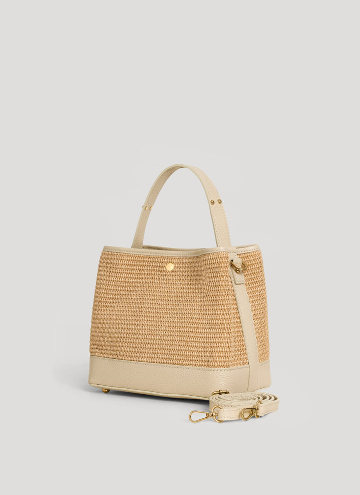 Sac Kendy en cuir et raphia Crème
