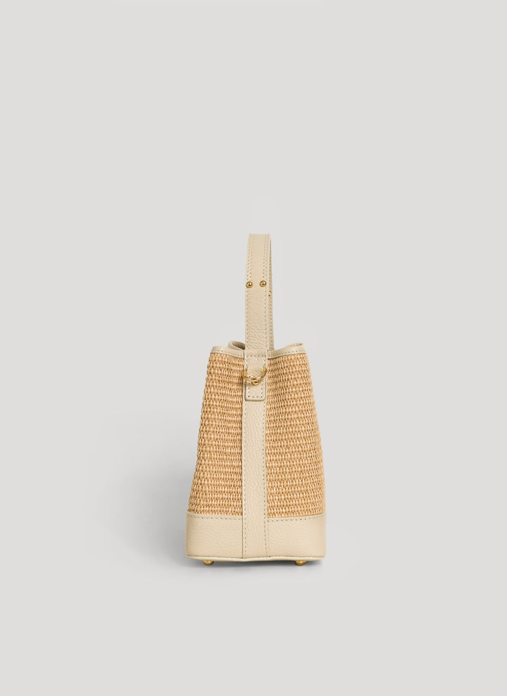 Sac Kendy en cuir et raphia Crème