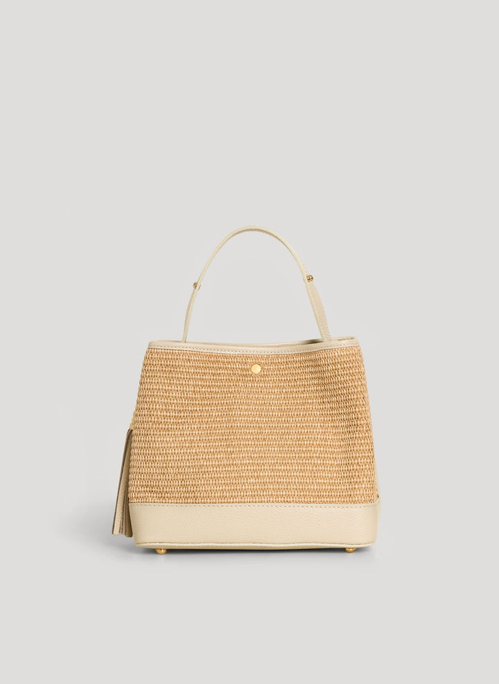Sac Kendy en cuir et raphia Crème