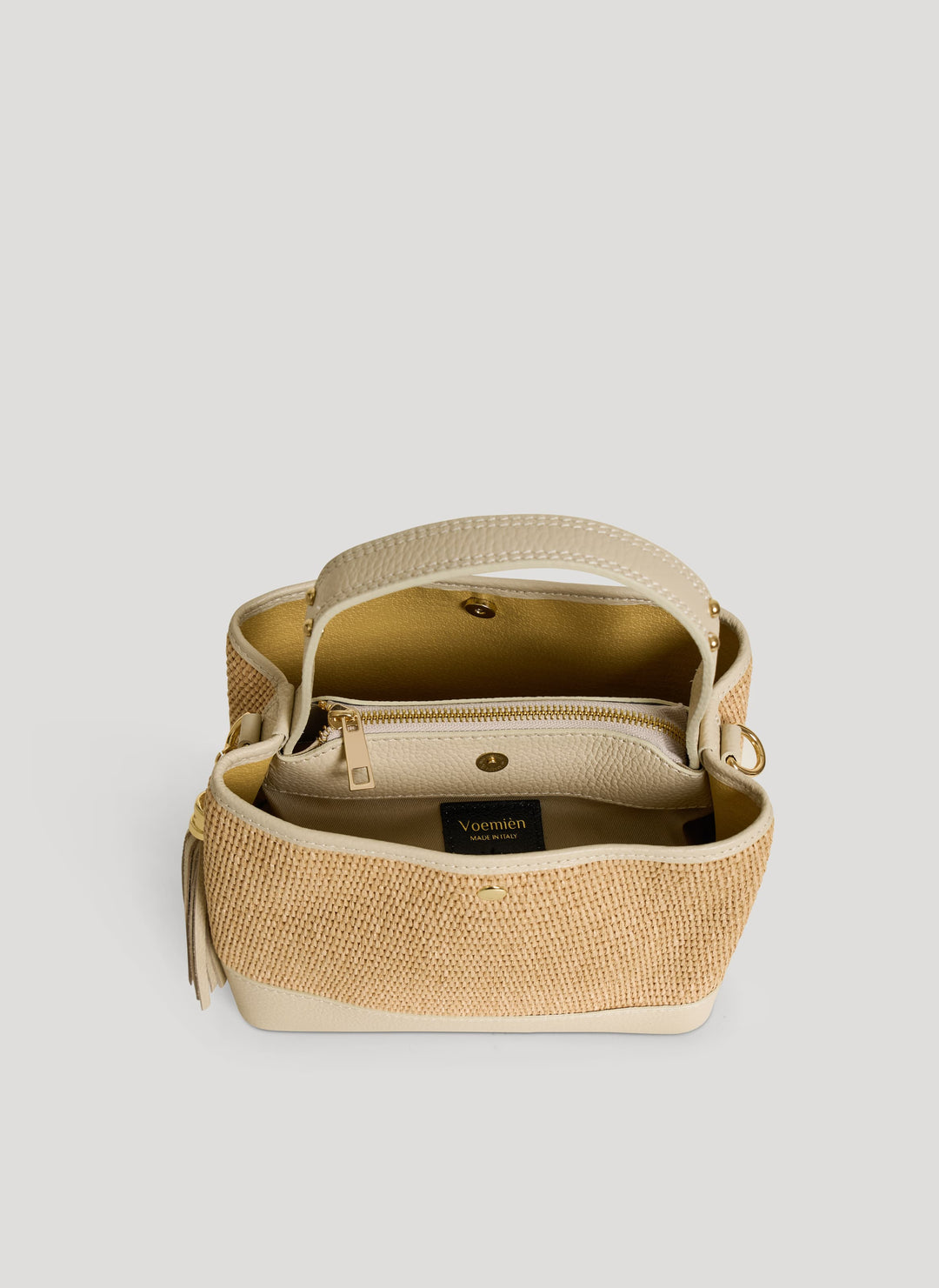 Sac Kendy en cuir et raphia Crème