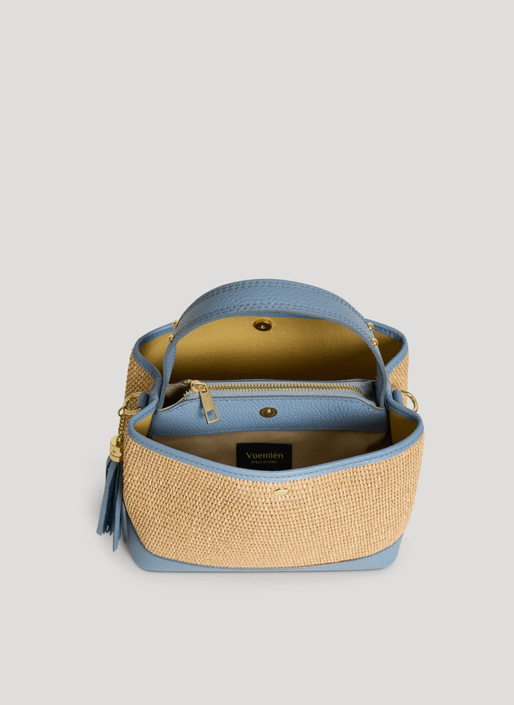 Sac Kendy en cuir et raphia Denim