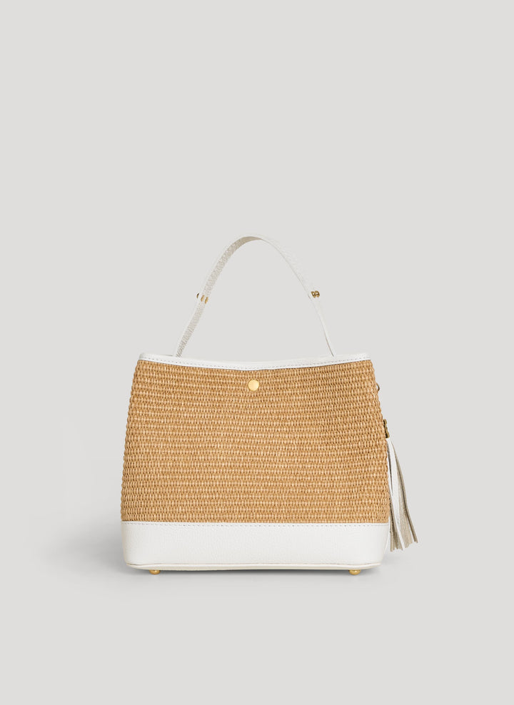 Sac Kendy en cuir et en raphia blanc