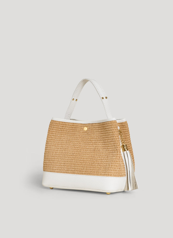 Sac Kendy en cuir et en raphia blanc