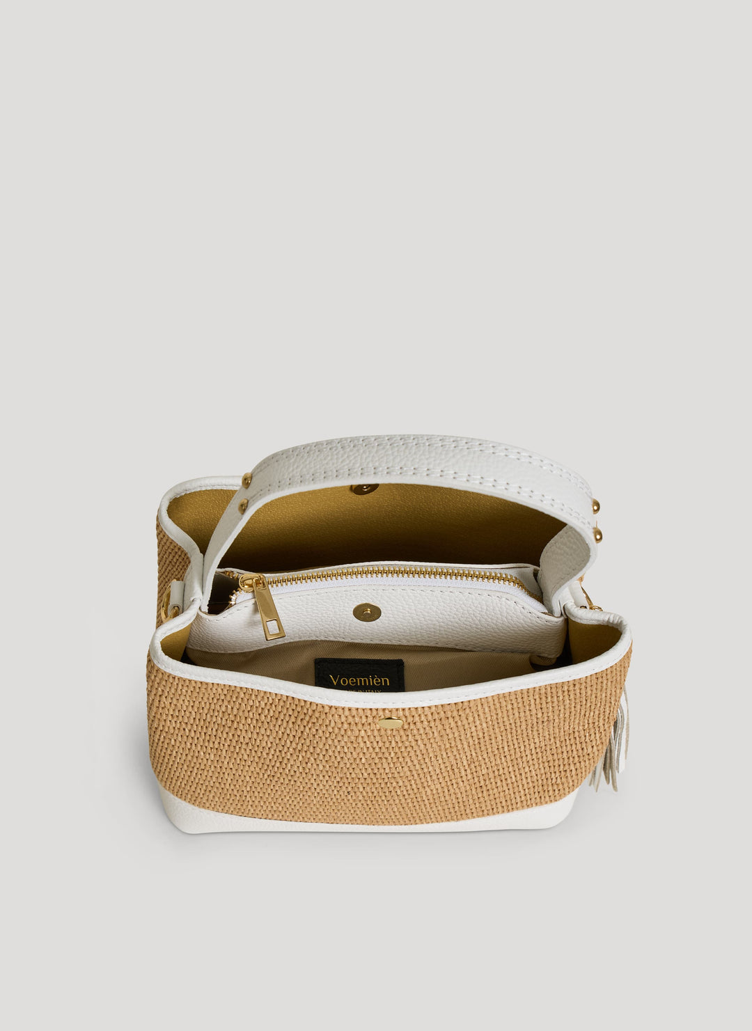 Sac Kendy en cuir et en raphia blanc