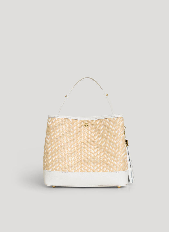 Sac Kendy en Cuir et Raphia Chevron Édition Limitée Blanche